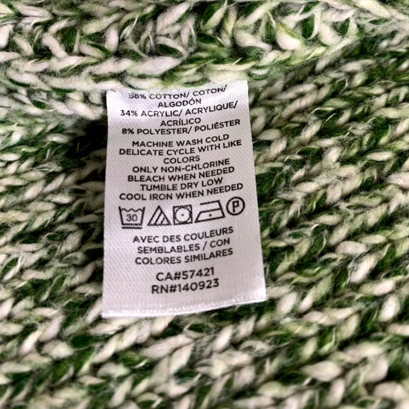 LOFT green & white short sleeve open front poncho wrap sweater size Medium - Picture 7 of 16